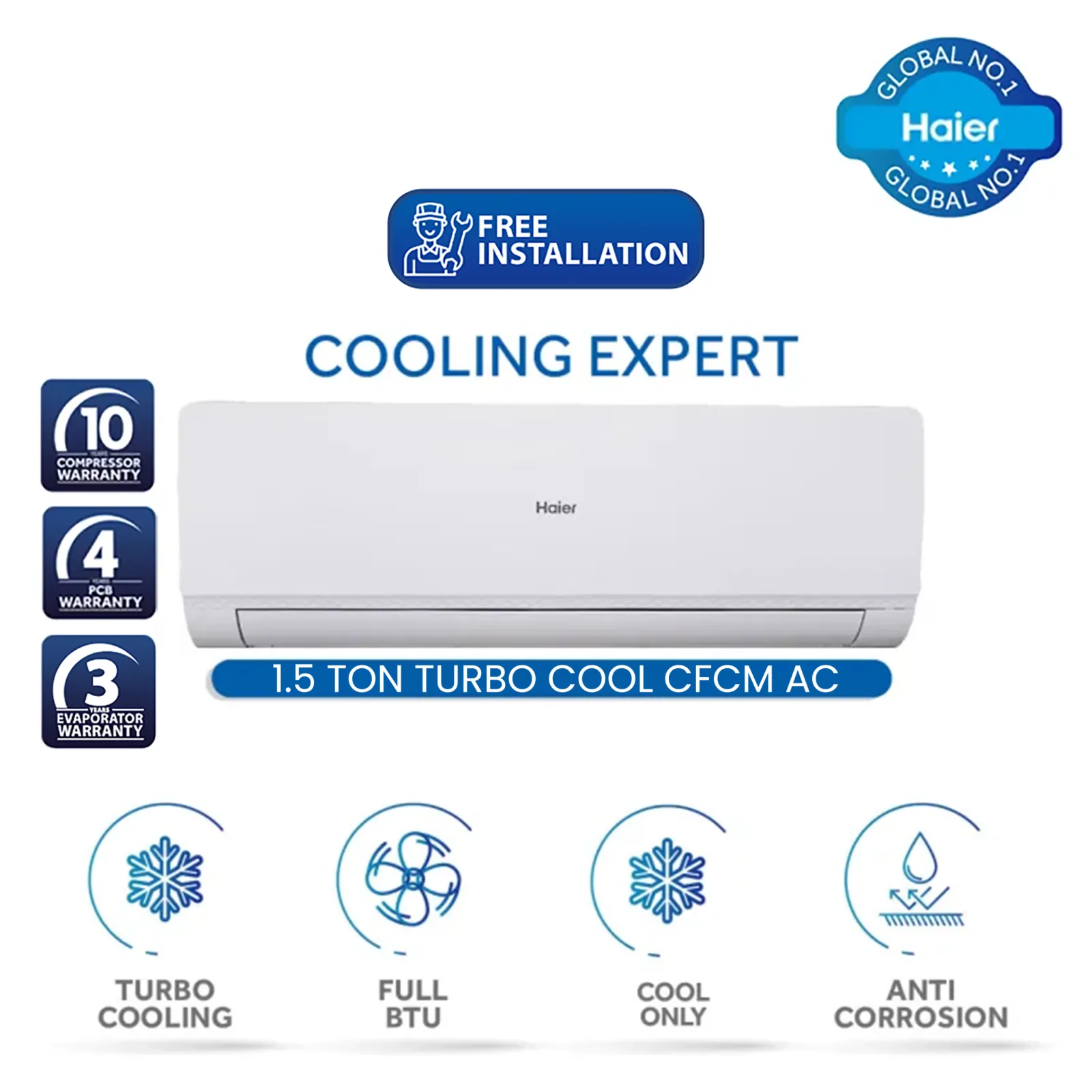 Haier 1.5 Ton Non Invertor A/C Turbo Cool Series – Model 18-CFCM