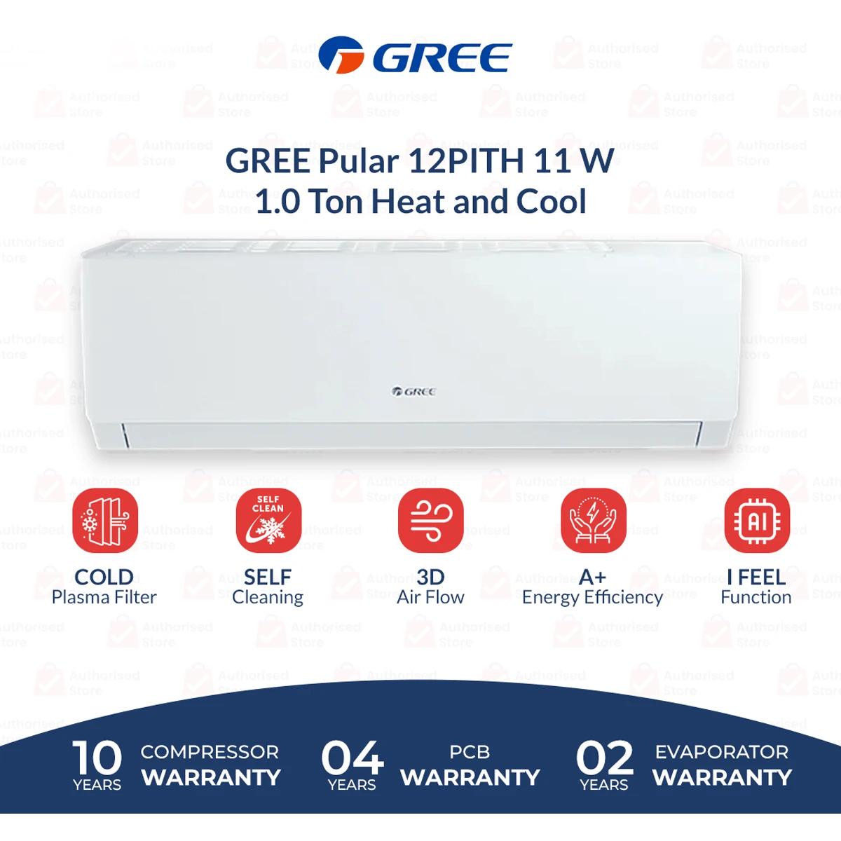 Gree Pular Series GS-12PITH11W 1 Ton Inverter AC (Heat & Cool) Latest Model