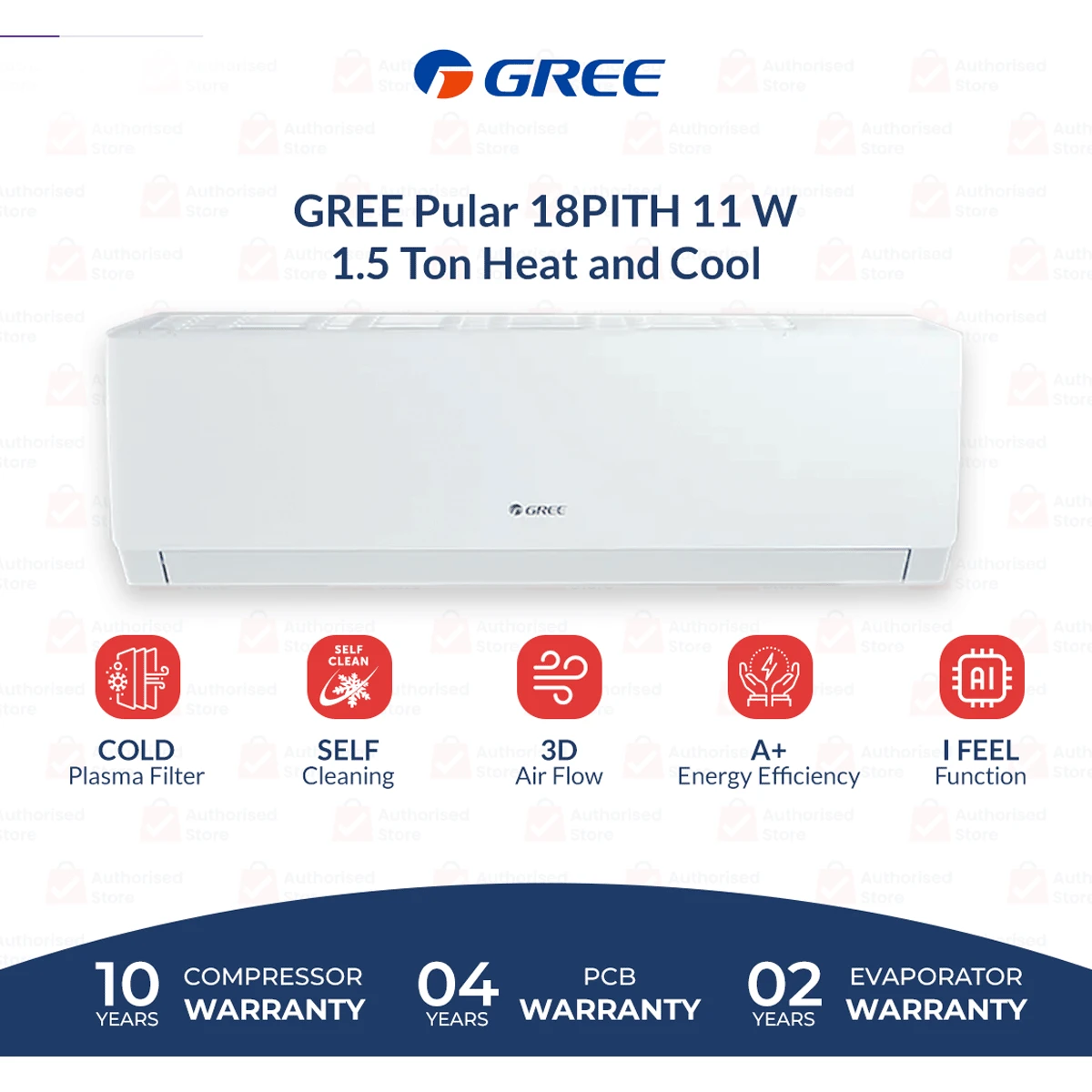 Gree Pular Series GS-18PITH11W 1.5 Ton Inverter Split AC (Heat & Cool)